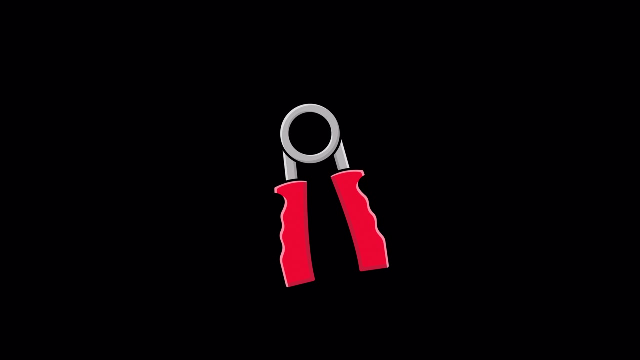Gripper per la mano rosso in allenamento su sfondo nero.