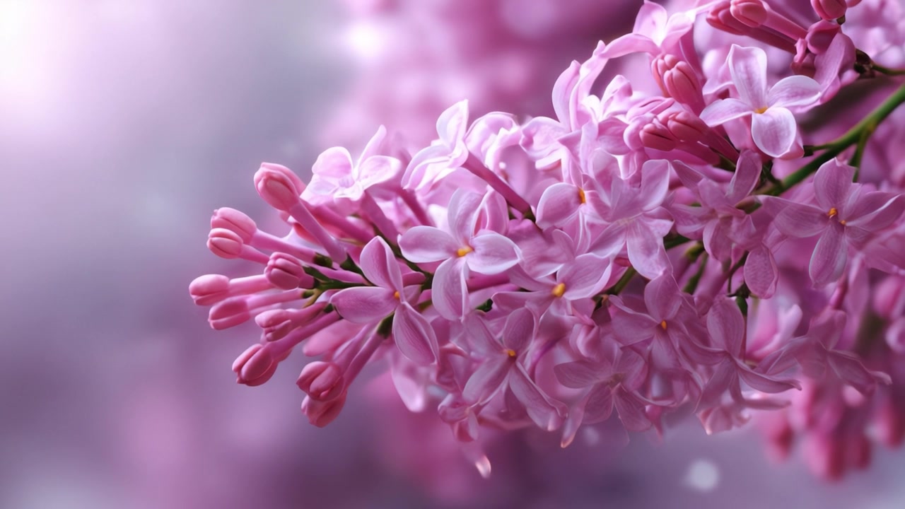 Verbluffende close-up van weelderige roze seringenbloesems die de essentie van lentepracht en het levendige kleurenpalet van de natuur in volle bloei vastleggen.
