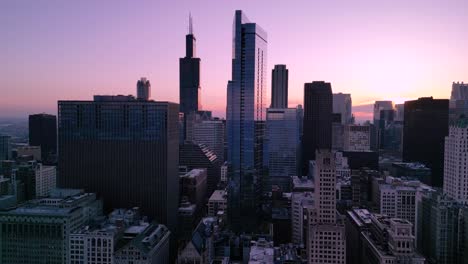 aerial sunset ascent downtown chicago