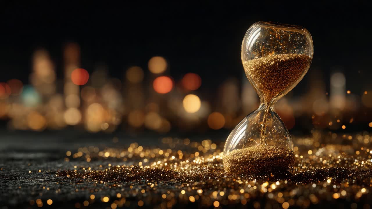 A Captivating Journey Through Time: An Artistic Representation of an Hourglass Filled with Glittering Particles, Symbolizing the Passage of Time in a Stunning Visual Display