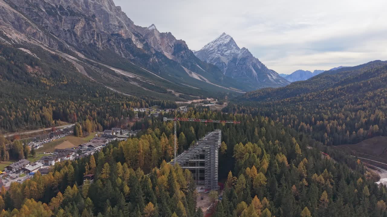 Old ski jump restoration at Cortina d'Ampezzo, Dolomites