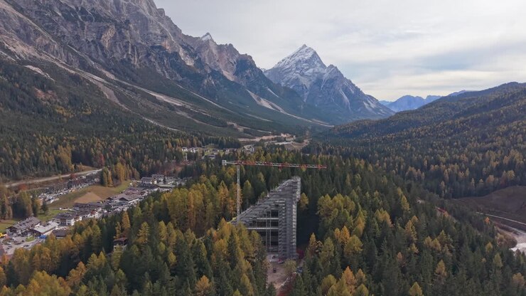Old ski jump restoration at Cortina d'Ampezzo, Dolomites