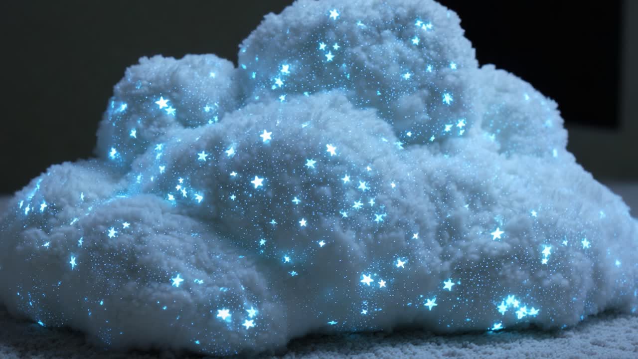 A Captivating Display of a Snowy Cloud with Twinkling Stars Glimmering in an Enchanting Light, Creating a Dreamy and Serene Atmosphere in a Cozy Setting