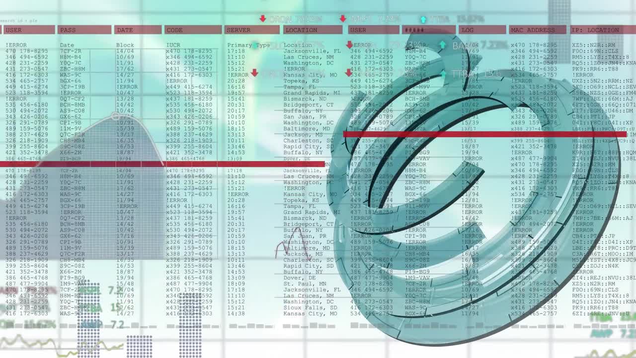 animación de un escáner redondo sobre el procesamiento de datos estadísticos y bursátiles en un fondo de gradiente.