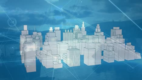 animación de la red de conexiones sobre el paisaje urbano