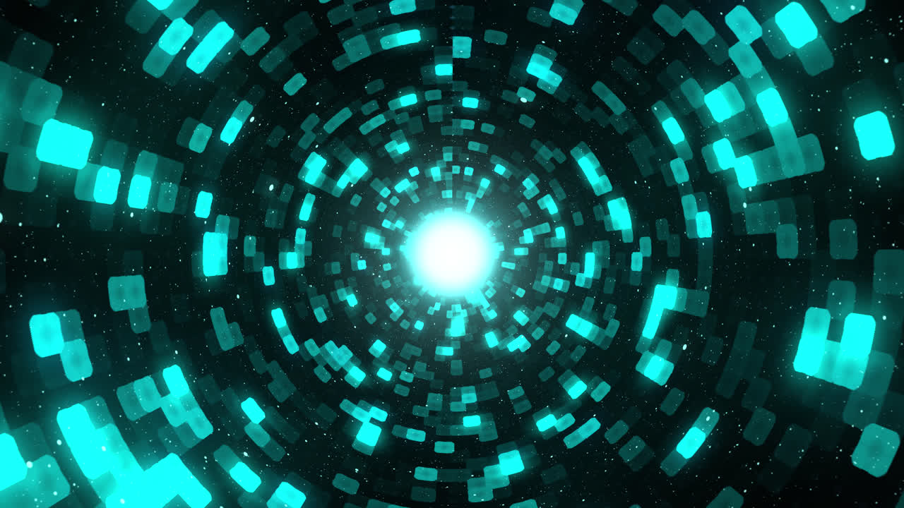 Abstract Cyan Digital Tunnel with Glowing Light