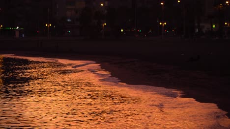 shimmery water, calm waves on beach during golden hour