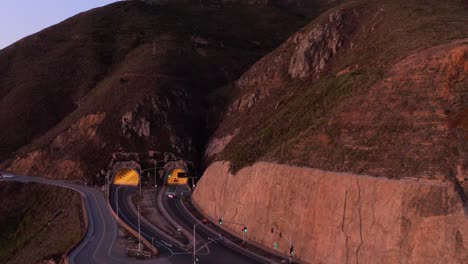 aerial: drone, devils slide bunker at montara, highway 1 tunnel