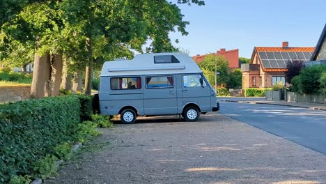 4k 60fps old vintage mobile home car parked roadside in sweden - doolly shot zoom in