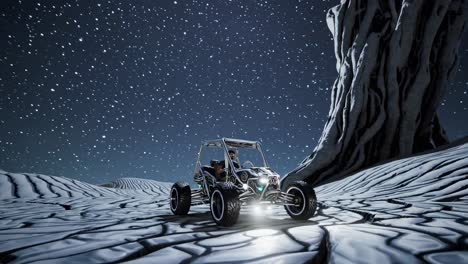 off-road adventure in a futuristic desert landscape at night