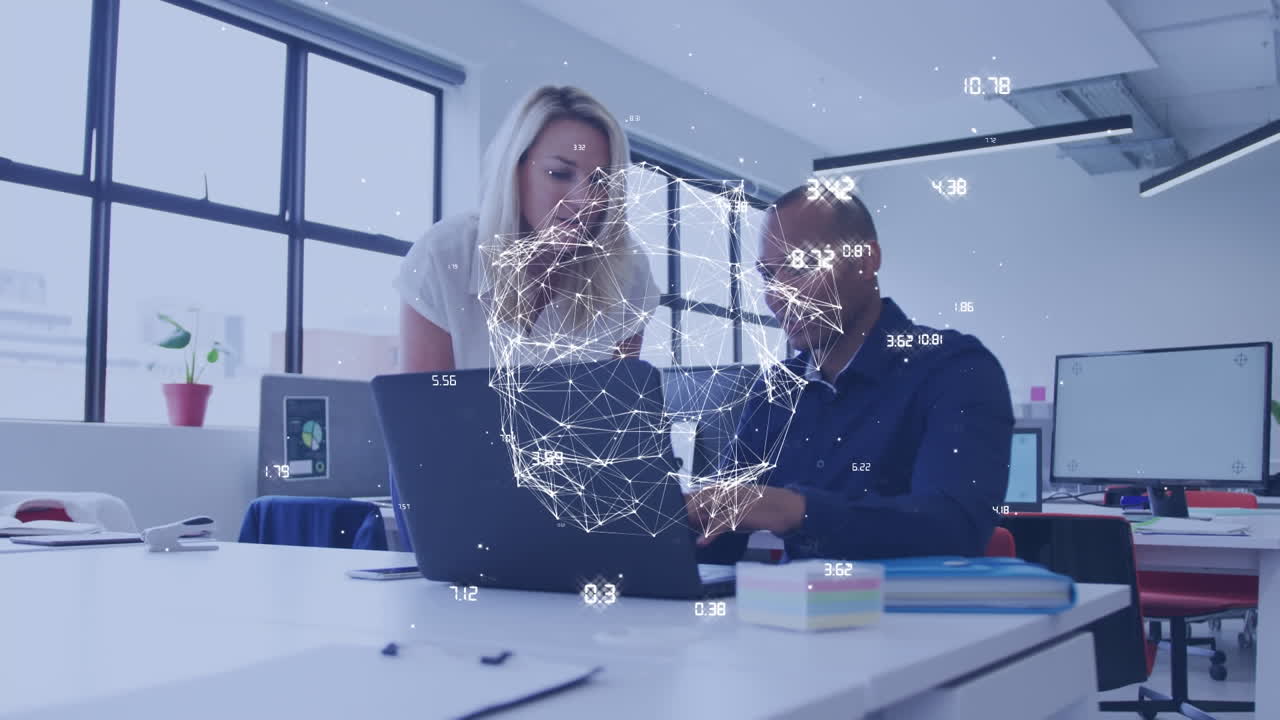 Animation of globe with network of connections over diverse business people