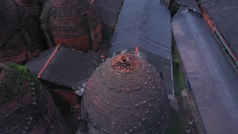 aerial view of brick kilns and canal in vinh long in the mekong delta, vietnam