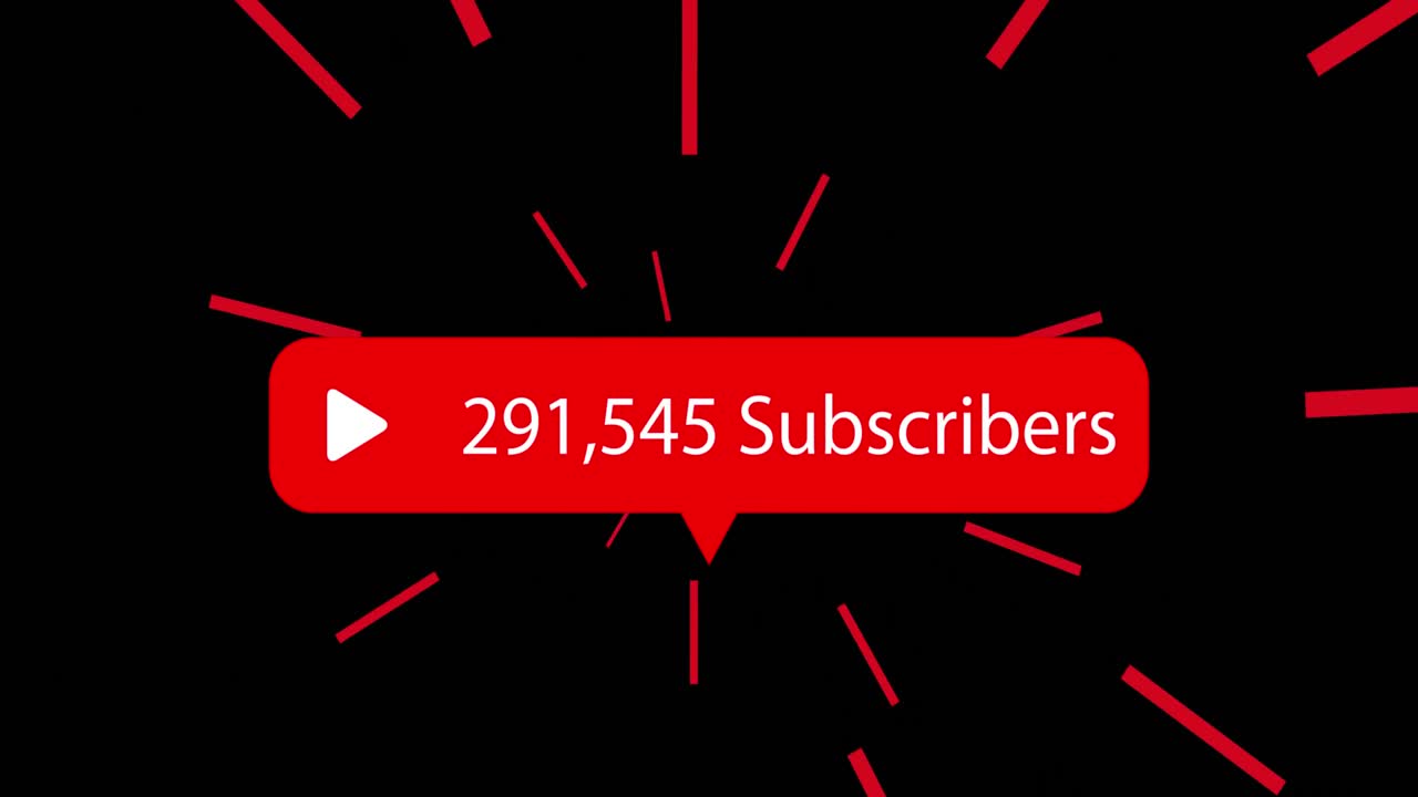 Animation of social media subscribers text on red banner over black background