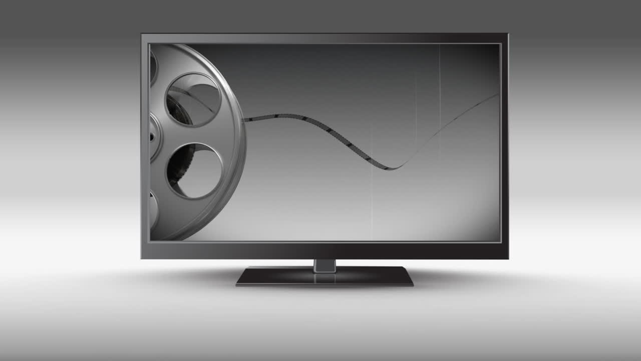필름 롤을 가진 플랫 스크린 텔레비전