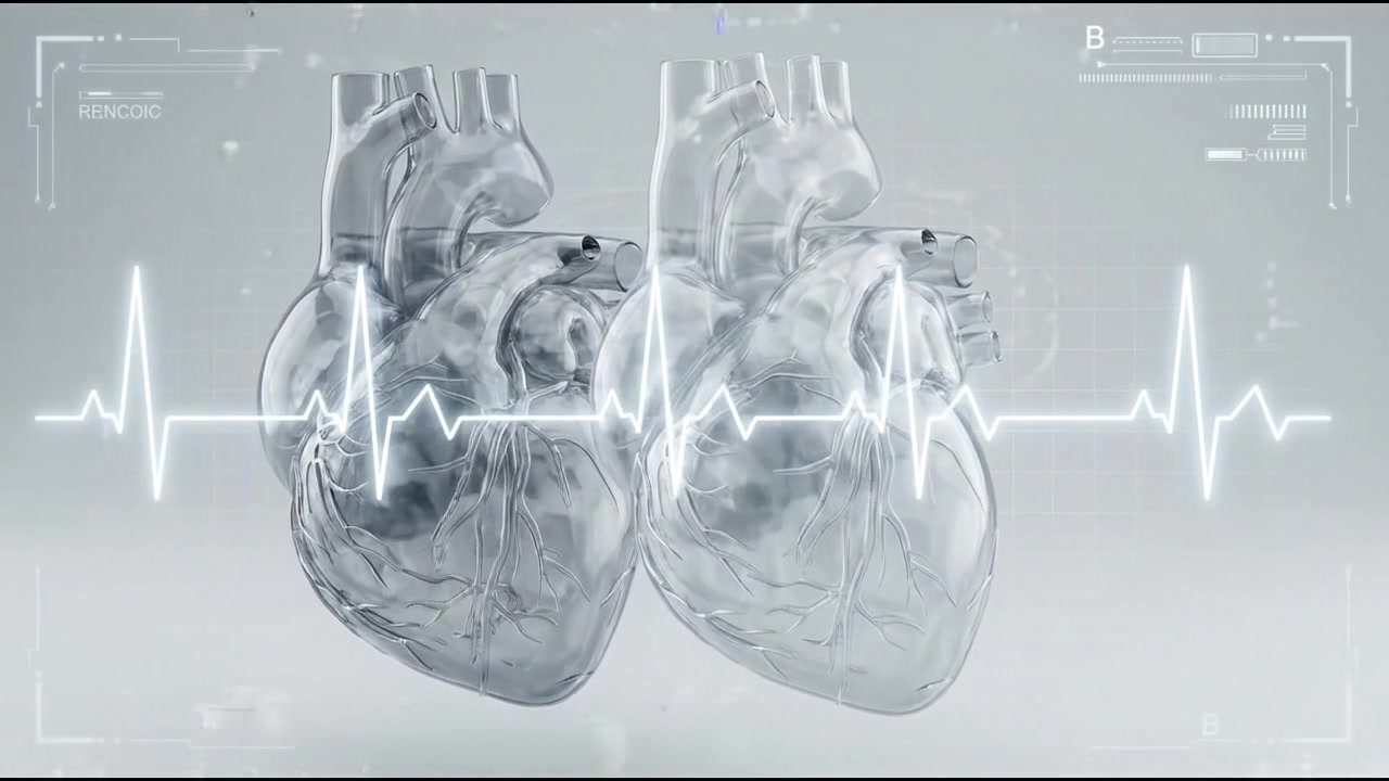 Illustrazione sfumata di un cuore anatomico accanto a un monitor clinico e tracciato ECG