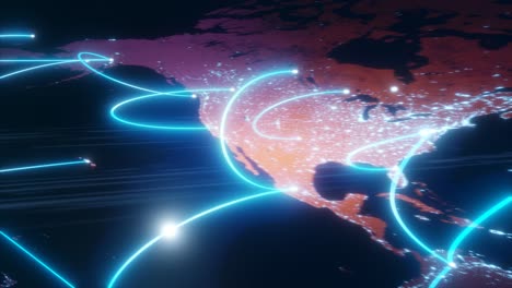 tech earth globalization in 3d animation. global business dots on rotating planet.