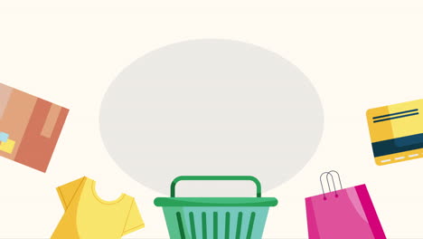 animación del mercado de la canasta de compras verde
