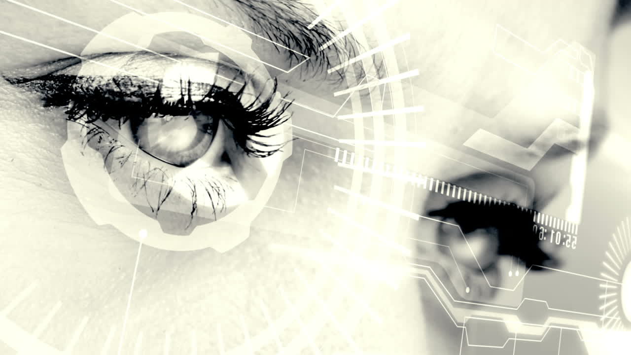 Eyes scanning a futuristic interface