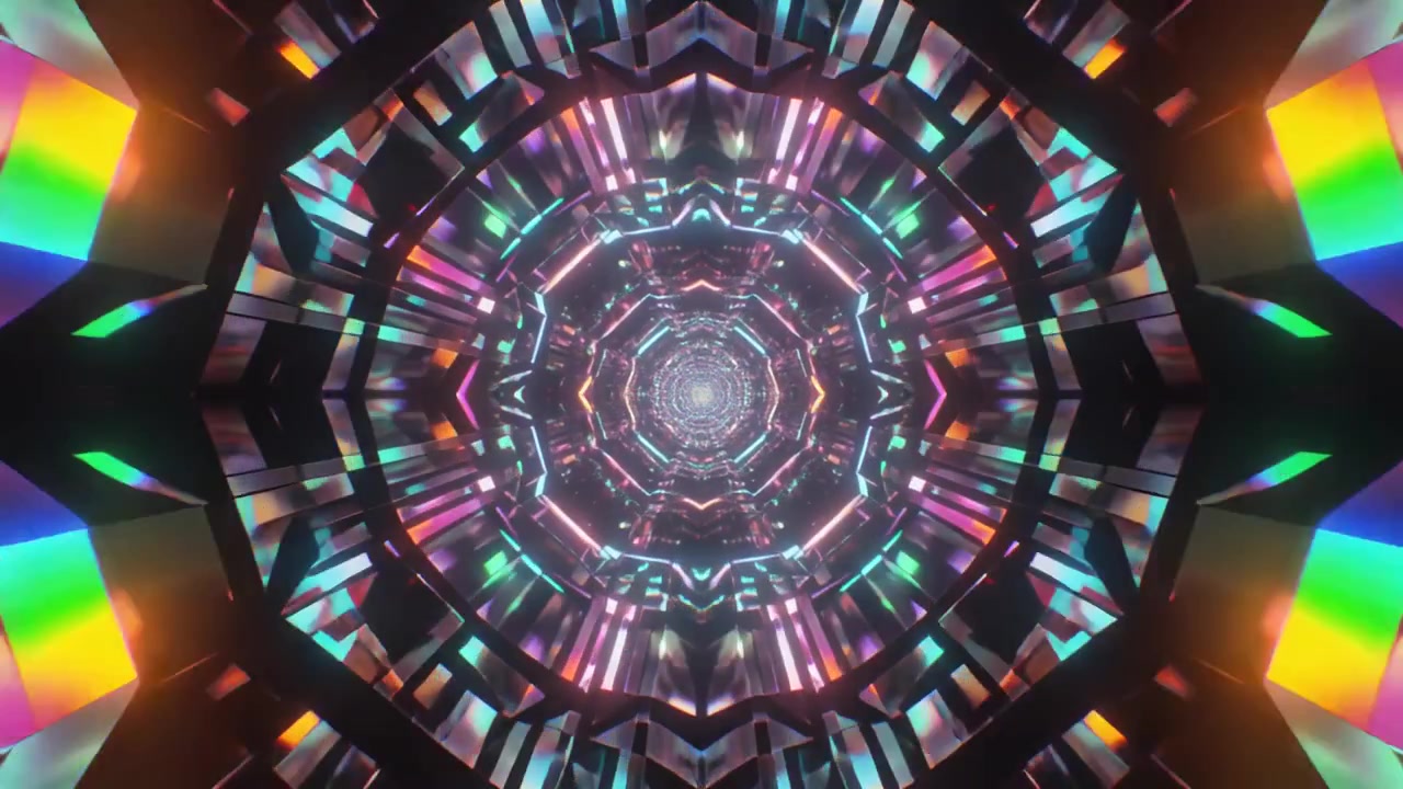 Abstract Geometric Tunnel with Glowing Neon Lights