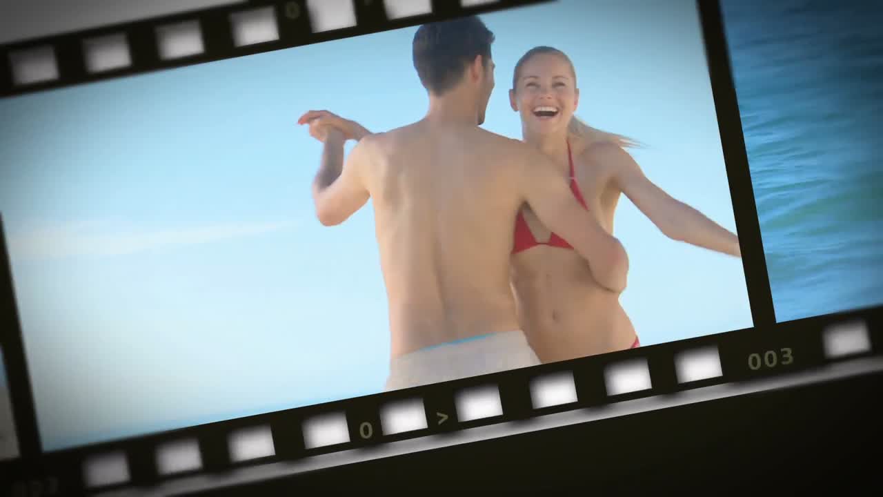 montaje de una pareja romántica en la playa