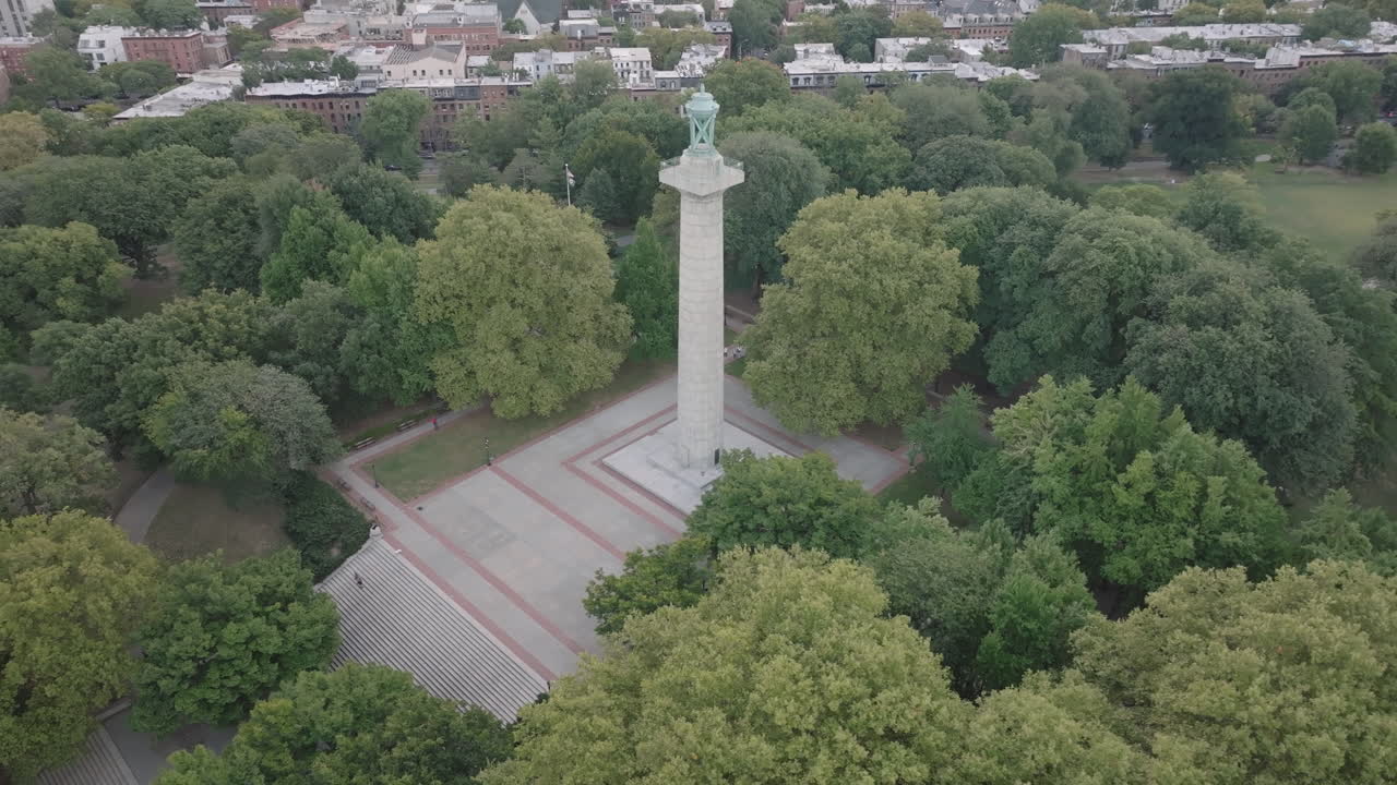 Aerial View of a Monument in a City Park