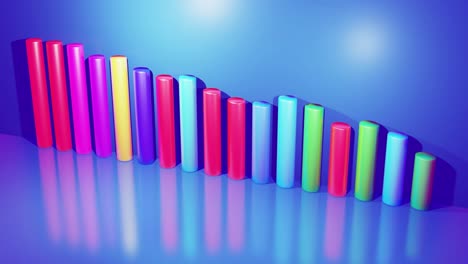 infografías abstractas de columnas multicolores en filas, hermoso fondo para transmisión analítica. fondo de bucle brillante con animación suave. matriz de barras adecuadas para temas financieros