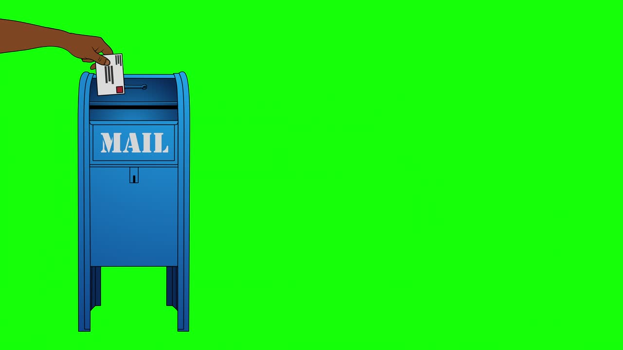 녹색 스크린 알파 매트에 우편 상자에 우편을 떨어뜨렸다