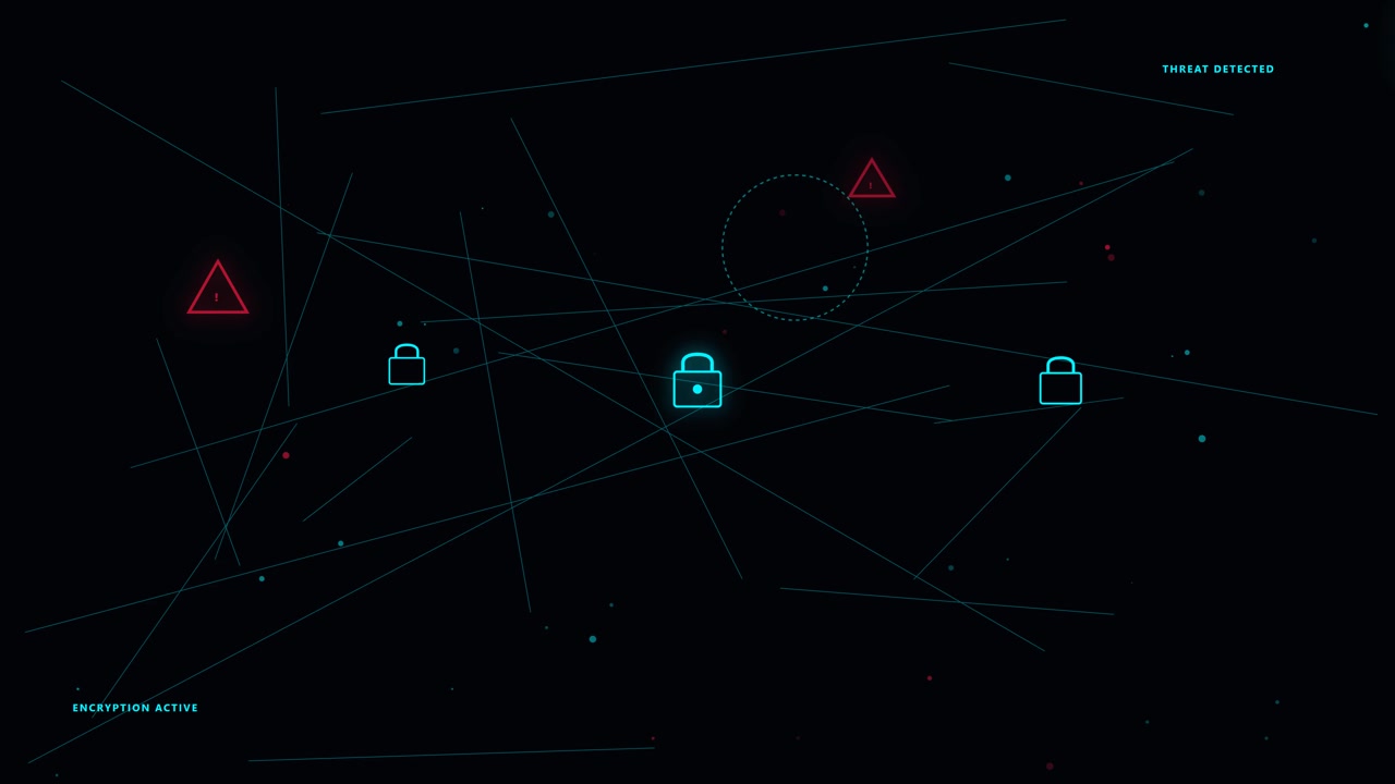 Digital Cybersecurity Interface with Encryption and Threat Detection Graphics
