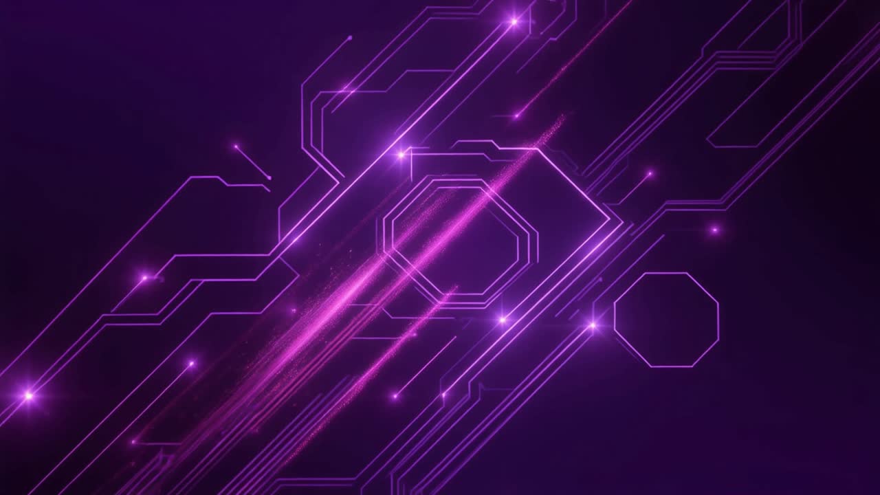 Abstract Digital Circuit Board with Flowing Purple Data