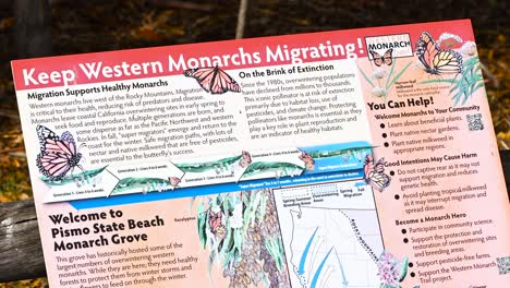 pismo state beach monarch butterfly information signage static shot