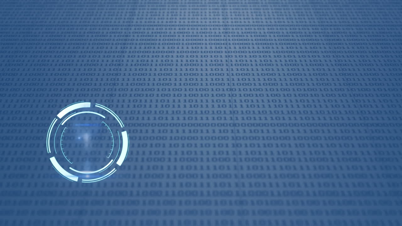 animación del círculo de carga sobre el código binario azul