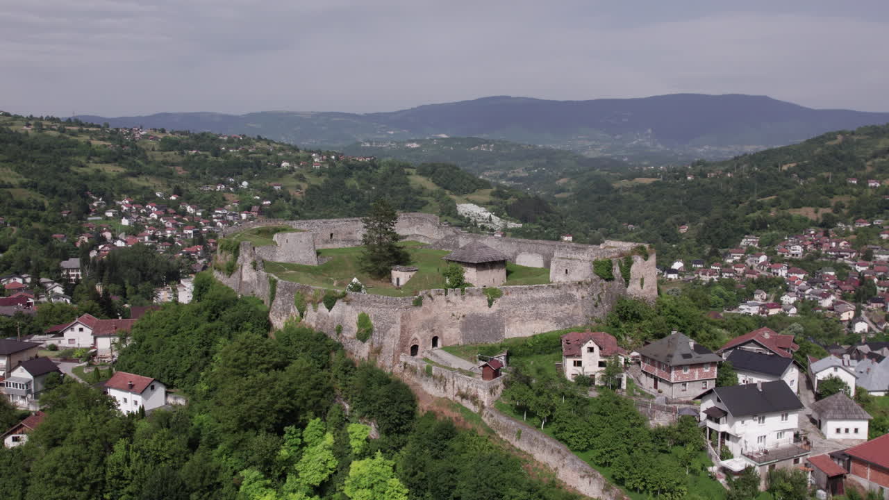 Aerial view of the fortress Jajce in Bosnia and Herzegovina