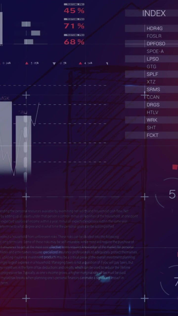 Animation of charts and graphs processing data on interface screen