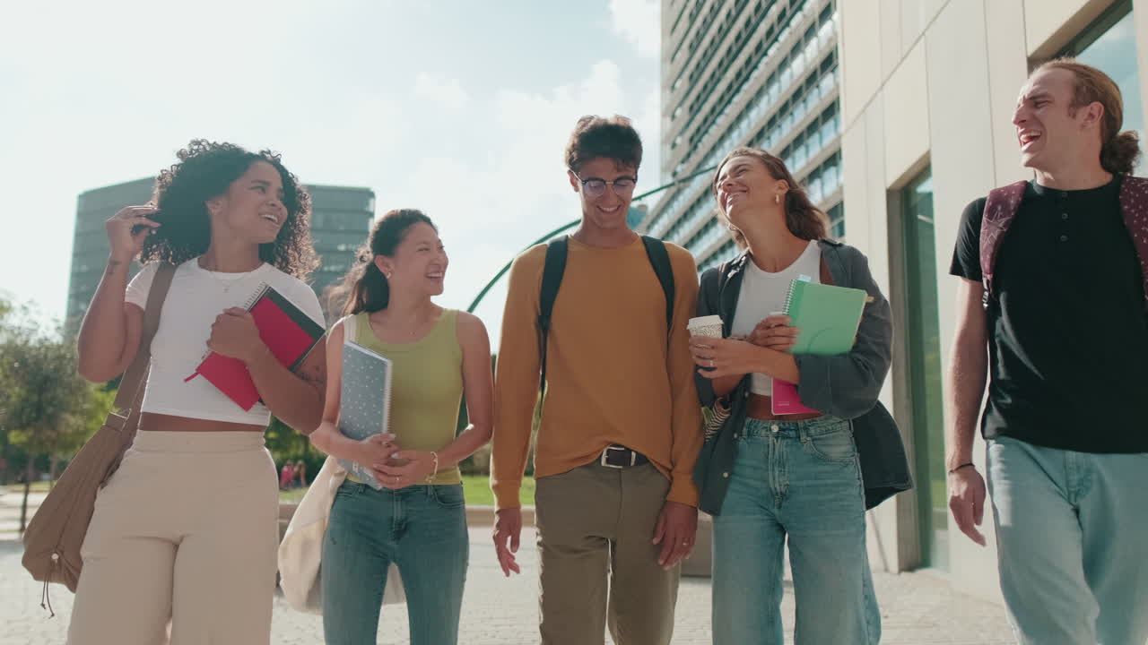 A boy and a girl walking and talking. Male and female students going to classes