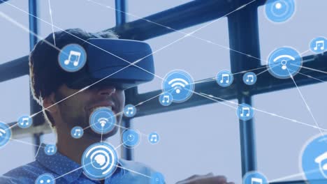 animation of network of connections with man in background