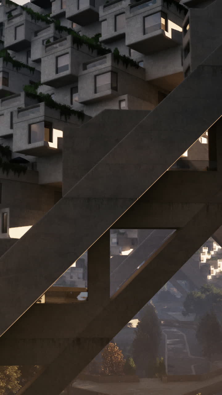 un edificio de hormigón futurista con escaleras geométricas