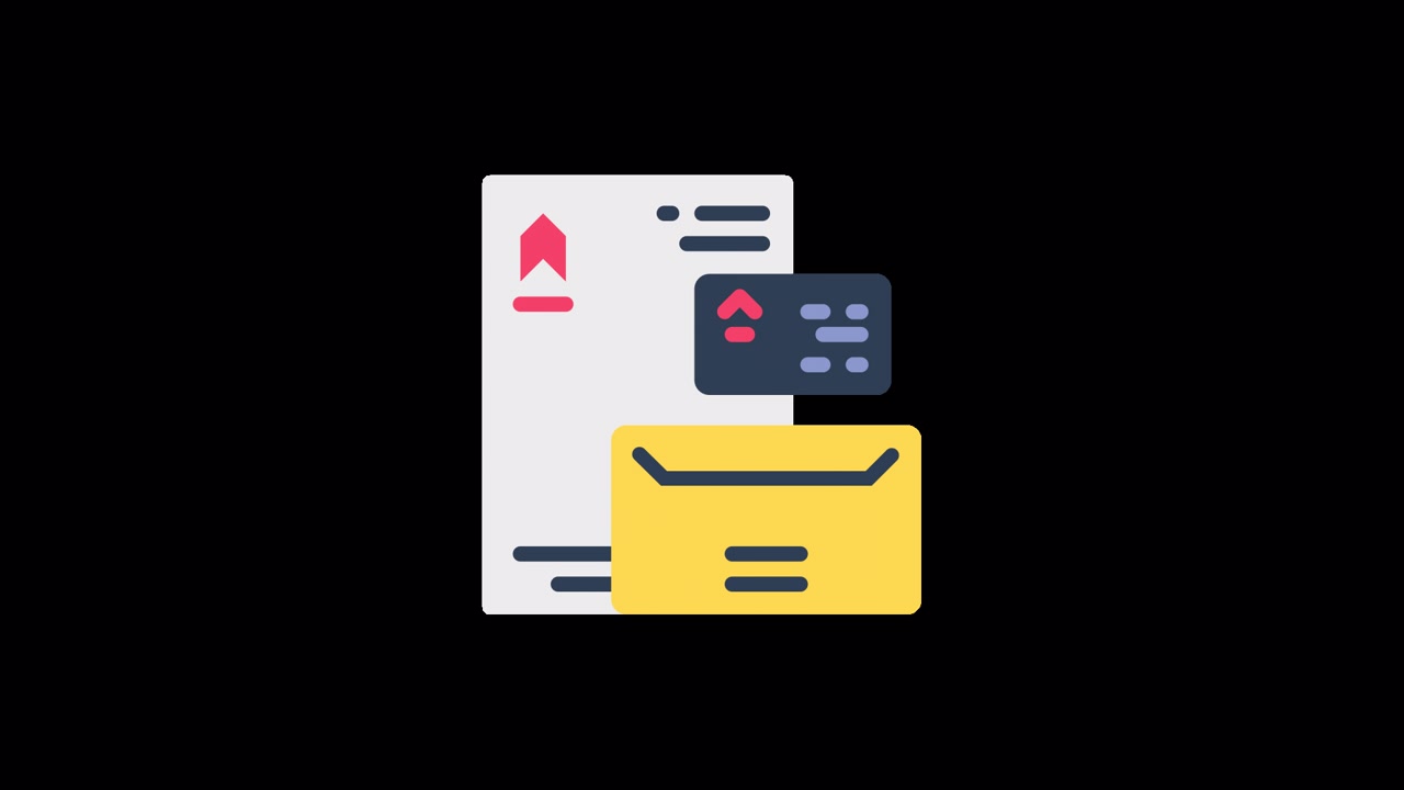 Motion Graphic Showing Document, Folder, and Credit Card for Online Payment