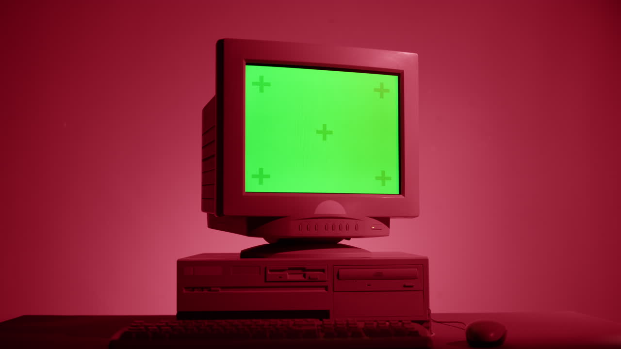 Vintage Computer with Green Screen