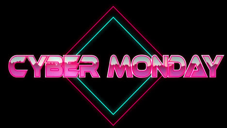 animación del texto de cyber monday sobre líneas de neón en fondo negro