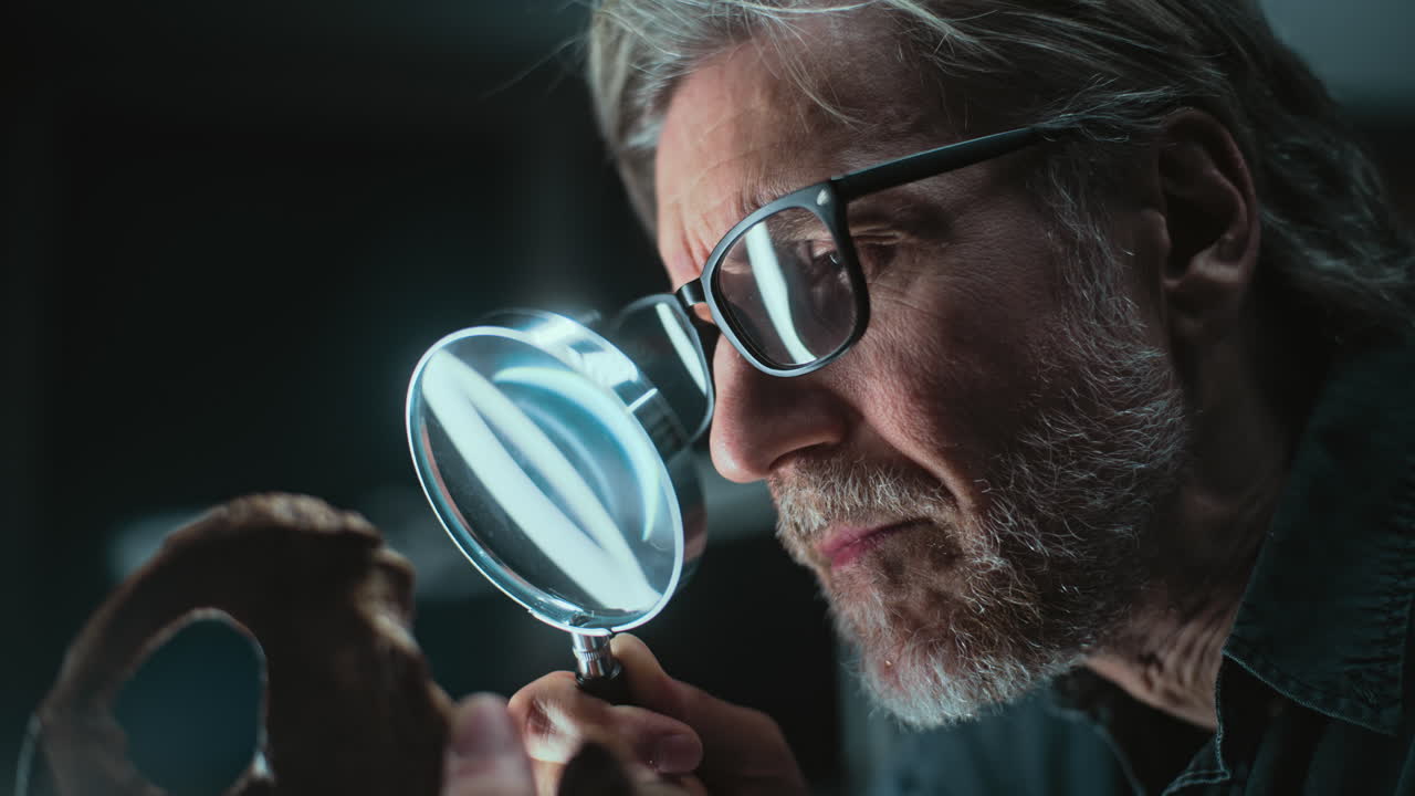 arqueólogo examinando un fósil