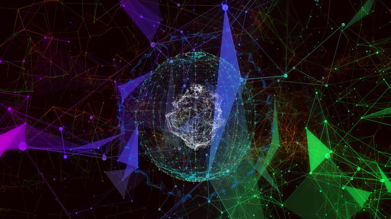 Animation of globe of network of connections with glowing lines