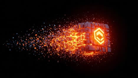 a stunning transformation: the evolution of a glowing, fragmented cube captured in a dynamic visual experience, showcasing the power of motion and light contrast