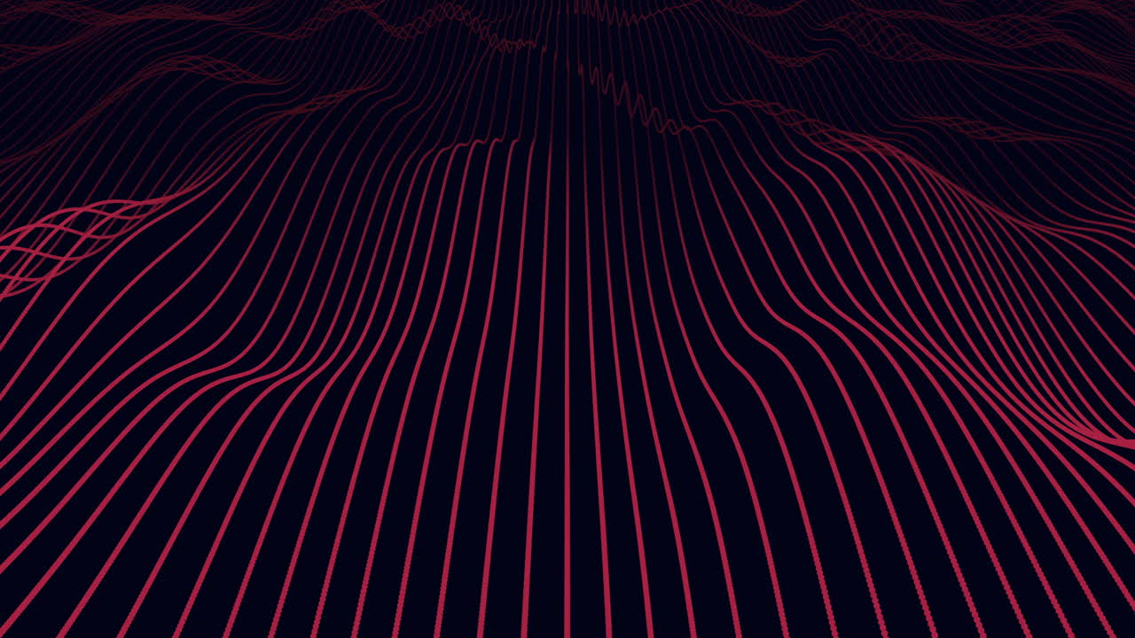 Dynamic abstract footage of flowing red digital wave lines on a dark background, evoking data streams, sound waves and futuristic technology for modern presentations and motion design projects
