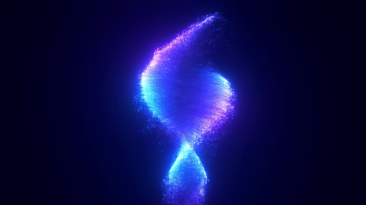 Particelle astratte dinamiche che si formano e vorticano in luce blu e viola