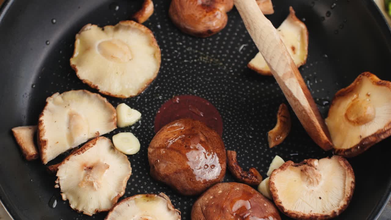 Frying Shiitake Mushrooms in a Pan