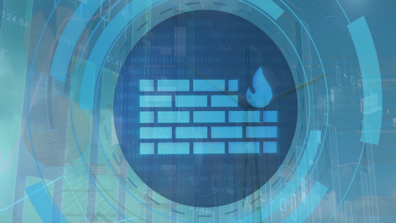 불벽 아이콘의 애니메이션 로딩 서클과 그래프에 회전하는 풍차 구름 하늘에 대해