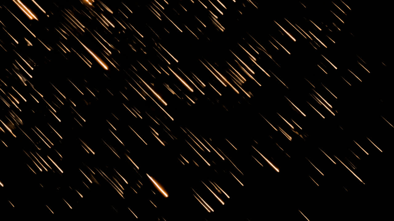 Streaking golden lights in motion animated overlay, transparent 4K video, alpha channel, ProRes 4444