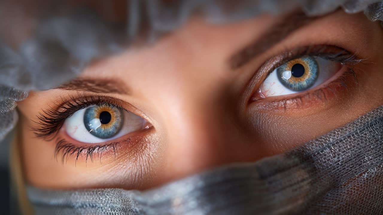 Close-Up of Captivating Eyes Behind Surgical Mask, Showcasing Intricate Details and Expressive Features That Convey Emotion and Professionalism in a Clinical Environment