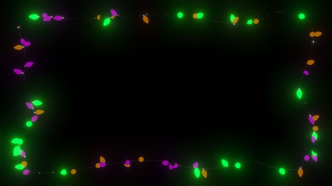 Colorful String Lights Border on Black Background