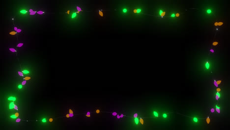 colorful string lights border on black background